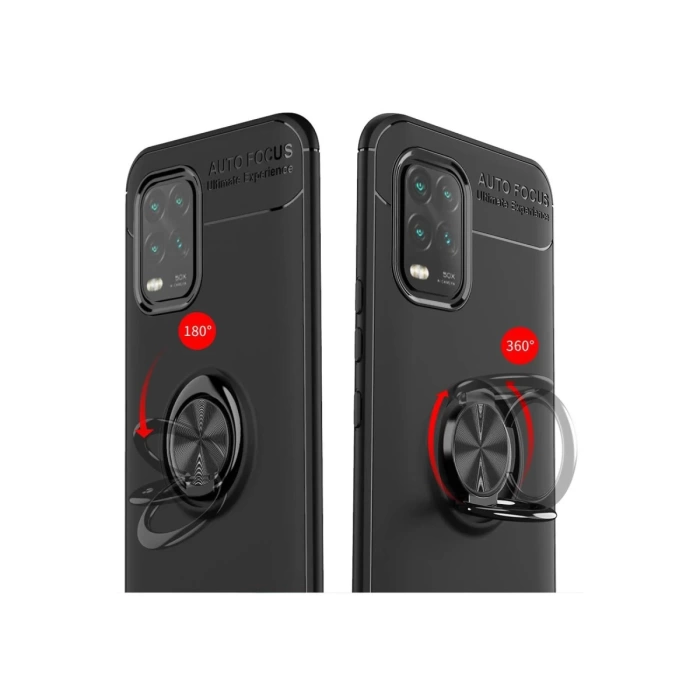 Newface Xiaomi Mi 10 Lite Kılıf Range Yüzüklü Silikon - Siyah