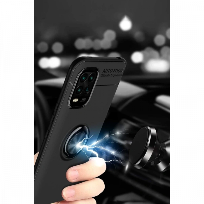 Newface Xiaomi Mi 10 Lite Kılıf Range Yüzüklü Silikon - Siyah