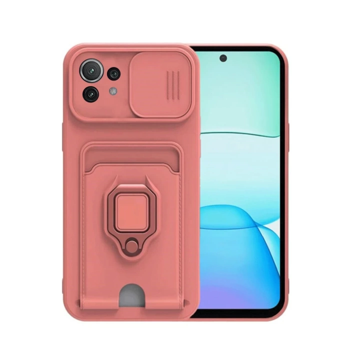 Newface Xiaomi Mİ 11 Lite Kılıf Zuma Kartvizitli Yüzüklü Silikon - Pembe