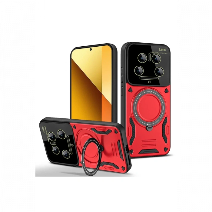Newface Xiaomi Mi 14 Ultra Kılıf Joy Lens Standlı Kapak - Kırmızı