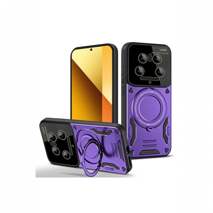 Newface Xiaomi Mi 14 Ultra Kılıf Joy Lens Standlı Kapak - Mor