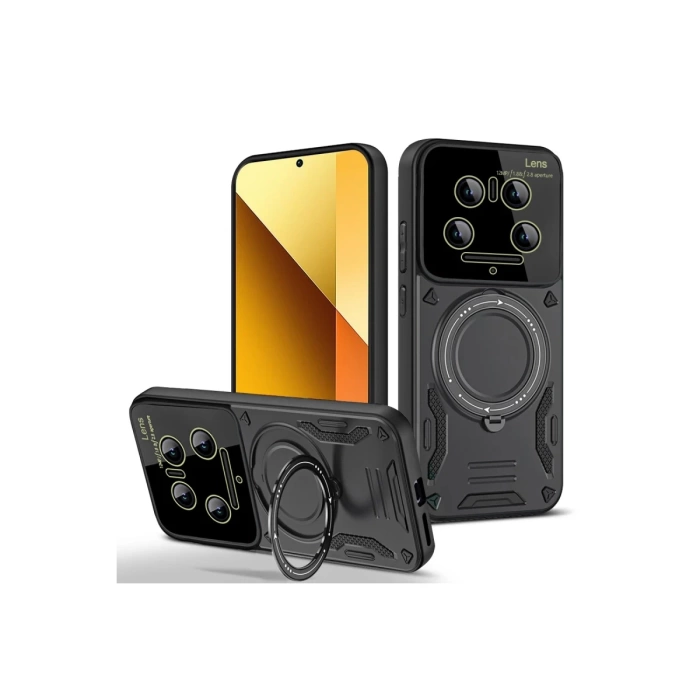 Newface Xiaomi Mi 14 Ultra Kılıf Joy Lens Standlı Kapak - Siyah