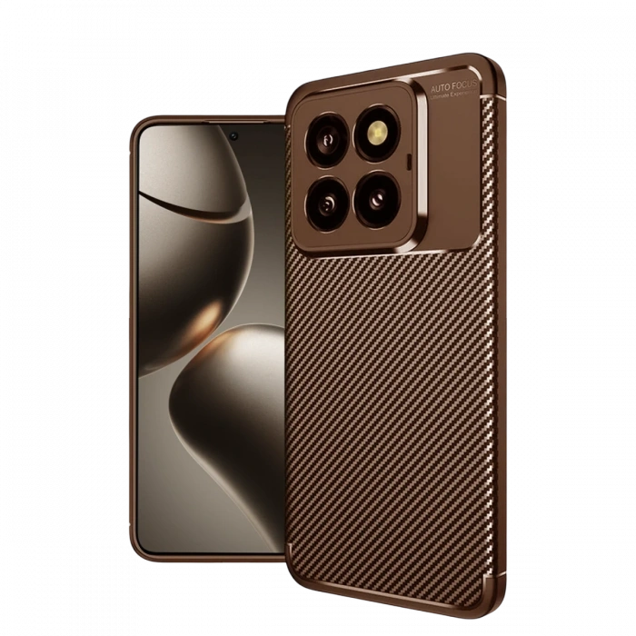 Newface Xiaomi Mi 14T Pro Kılıf Auto Focus Karbon Kapak - Kahverengi