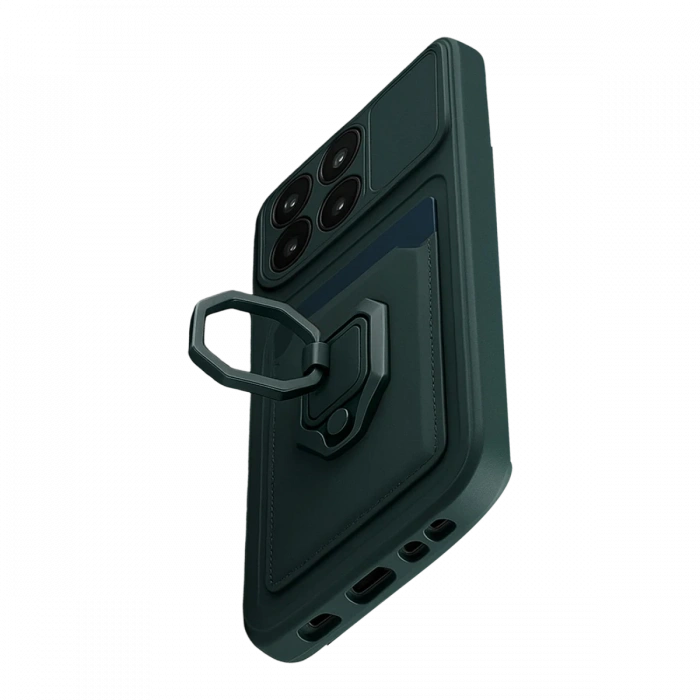 Xiaomi Mi 14T Pro Kılıf Zuma Kartvizitli Yüzüklü Silikon - Yeşil