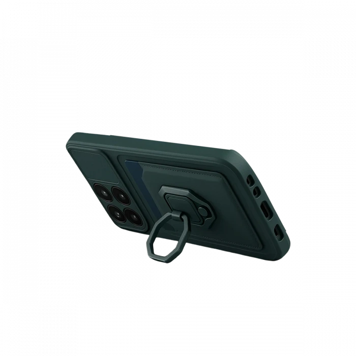 Xiaomi Mi 14T Pro Kılıf Zuma Kartvizitli Yüzüklü Silikon - Yeşil