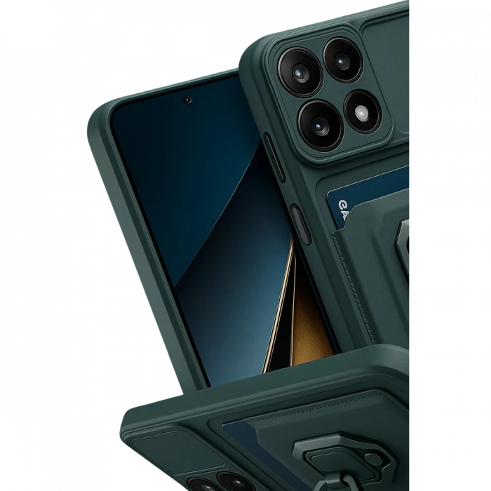 Xiaomi Mi 14T Pro Kılıf Zuma Kartvizitli Yüzüklü Silikon - Yeşil