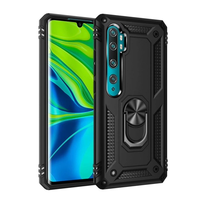 Newface Xiaomi Mi Note 10 Lite Kılıf Sofya Yüzüklü Silikon Kapak - Siyah