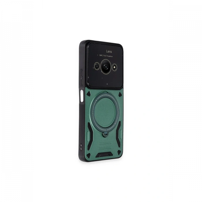 Newface Xiaomi Poco C61 Kılıf Joy Lens Standlı Kapak - Koyu Yeşil