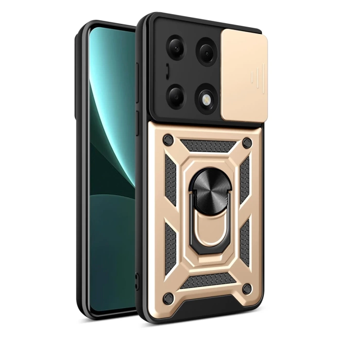 Newface Xiaomi Poco M6 Pro 4G Kılıf Pars Lens Yüzüklü Silikon - Gold
