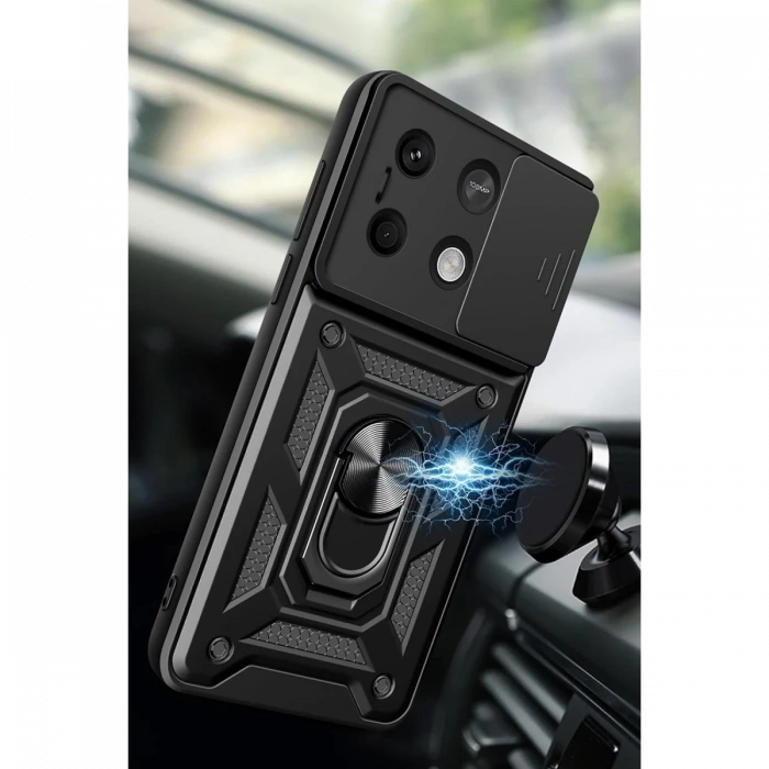 Newface Xiaomi Poco M6 Pro 4G Kılıf Pars Lens Yüzüklü Silikon - Siyah