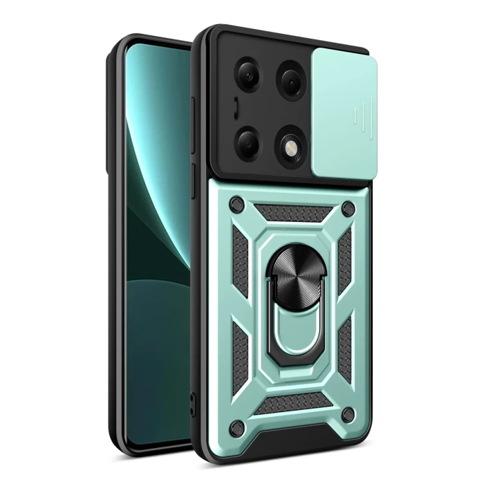 Newface Xiaomi Poco M6 Pro 4G Kılıf Pars Lens Yüzüklü Silikon - Yeşil