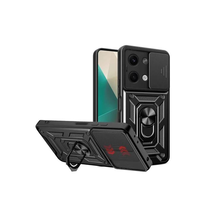 Newface Xiaomi Poco X6 Kılıf Pars Lens Yüzüklü Silikon - Siyah