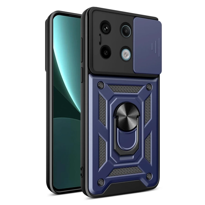 Newface Xiaomi Poco X6 Pro Kılıf Pars Lens Yüzüklü Silikon - Lacivert
