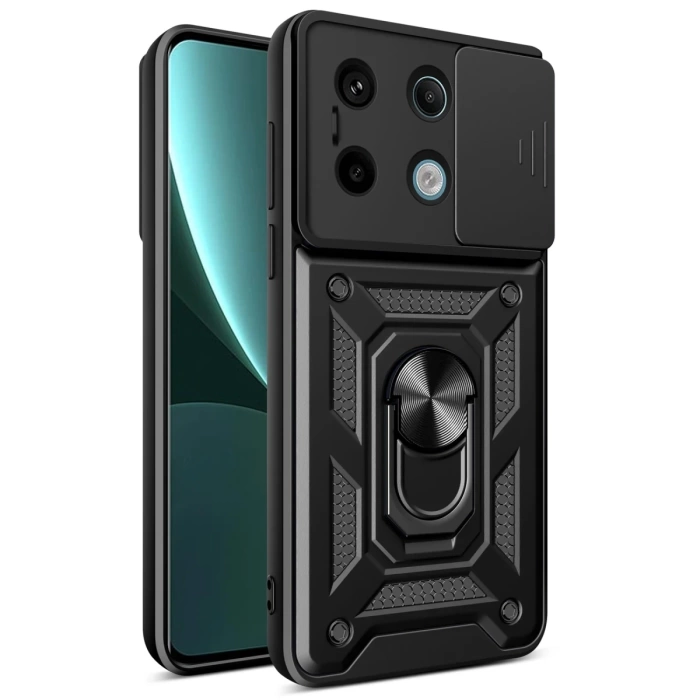 Newface Xiaomi Poco X6 Pro Kılıf Pars Lens Yüzüklü Silikon - Siyah