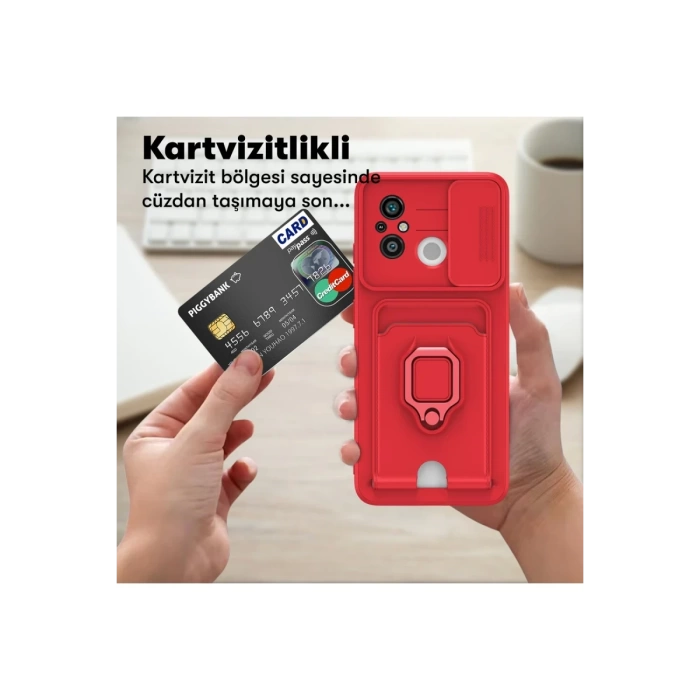 Newface Xiaomi Redmi 12C Kılıf Zuma Kartvizitli Yüzüklü Silikon