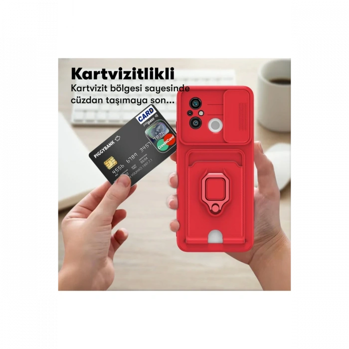 Newface Xiaomi Redmi 12C Kılıf Zuma Kartvizitli Yüzüklü Silikon