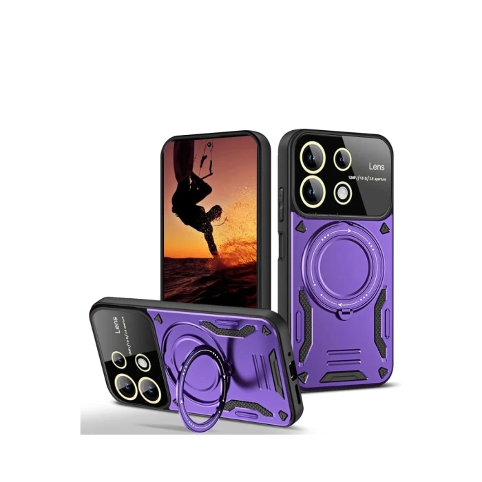 Newface Xiaomi Redmi 13 4G Kılıf Joy Lens Standlı Kapak - Mor