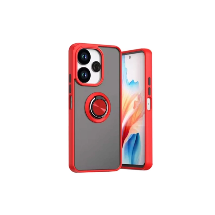 Newface Xiaomi Redmi 13 4G Kılıf Montreal Yüzüklü Silikon Kapak - Kırmızı