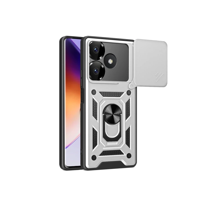 Newface Xiaomi Redmi 13 4G Kılıf Pars Lens Yüzüklü Silikon - Gümüş