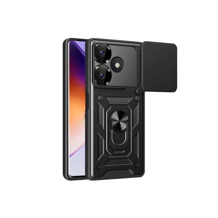 Newface Xiaomi Redmi 13 4G Kılıf Pars Lens Yüzüklü Silikon - Siyah