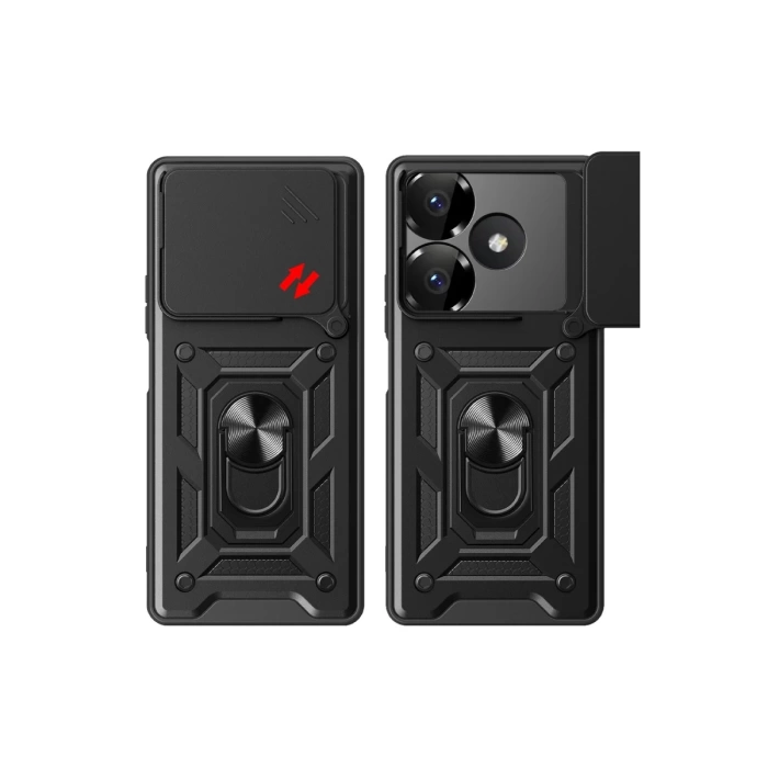 Newface Xiaomi Redmi 13 4G Kılıf Pars Lens Yüzüklü Silikon - Siyah