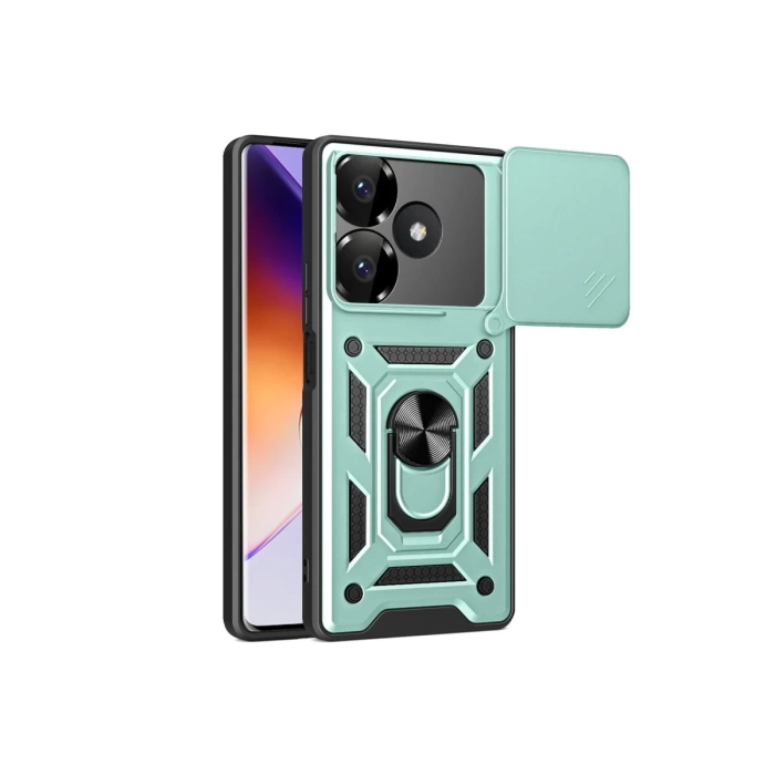 Newface Xiaomi Redmi 13 4G Kılıf Pars Lens Yüzüklü Silikon - Yeşil