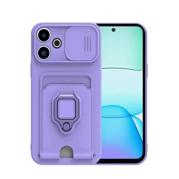 Newface Xiaomi Redmi 13 4G Kılıf Zuma Kartvizitli Yüzüklü Silikon - Lila