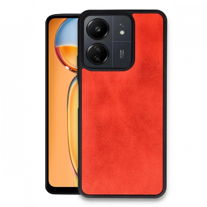 Newface Xiaomi Redmi 13C Kılıf Aras Deri Kapak - Kırmızı