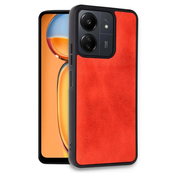 Newface Xiaomi Redmi 13C Kılıf Aras Deri Kapak - Kırmızı