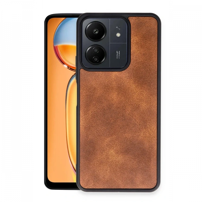 Newface Xiaomi Redmi 13C Kılıf Aras Deri Kapak - Taba