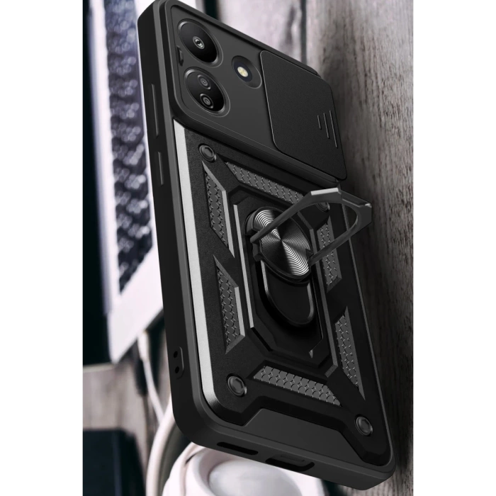 Newface Xiaomi Redmi 13C Kılıf Pars Lens Yüzüklü Silikon