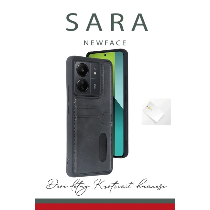 Newface Xiaomi Redmi 13C Kılıf Sara Kartvizitli Deri Kılıf