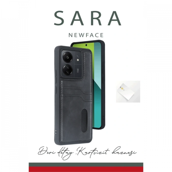 Newface Xiaomi Redmi 13C Kılıf Sara Kartvizitli Deri Kılıf