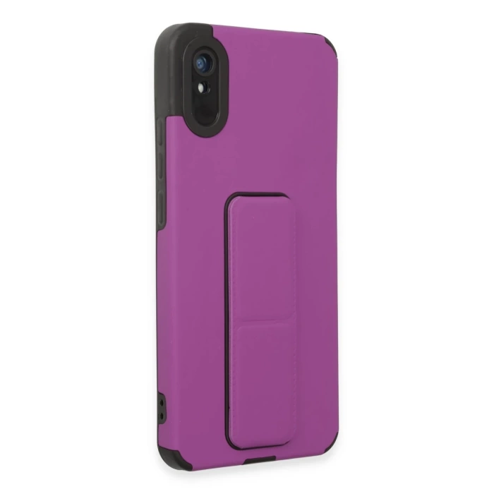 Newface Xiaomi Redmi 9A Kılıf Mega Standlı Silikon - Mor