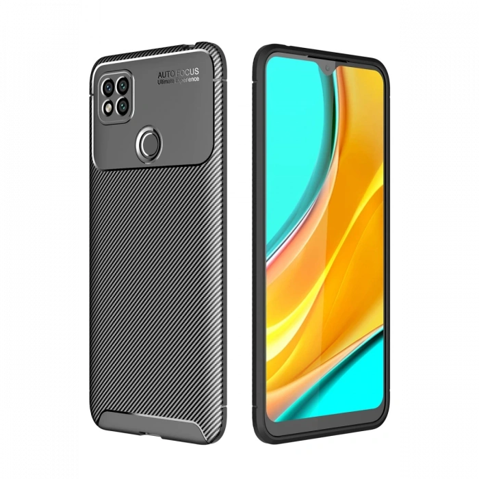 Newface Xiaomi Redmi 9C Kılıf Auto Focus Karbon Kapak - Siyah