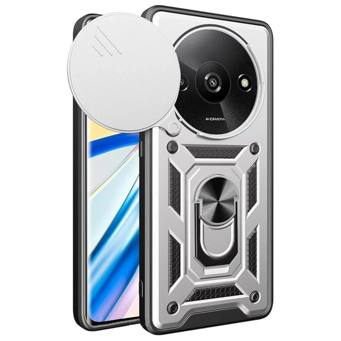 Newface Xiaomi Redmi A3 4G Kılıf Pars Lens Yüzüklü Silikon - Gümüş