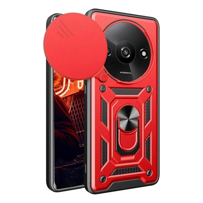 Newface Xiaomi Redmi A3 4G Kılıf Pars Lens Yüzüklü Silikon - Kırmızı
