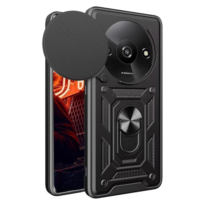 Newface Xiaomi Redmi A3 4G Kılıf Pars Lens Yüzüklü Silikon - Siyah