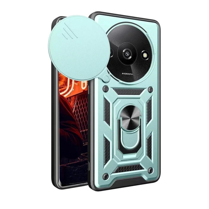 Newface Xiaomi Redmi A3 4G Kılıf Pars Lens Yüzüklü Silikon - Yeşil