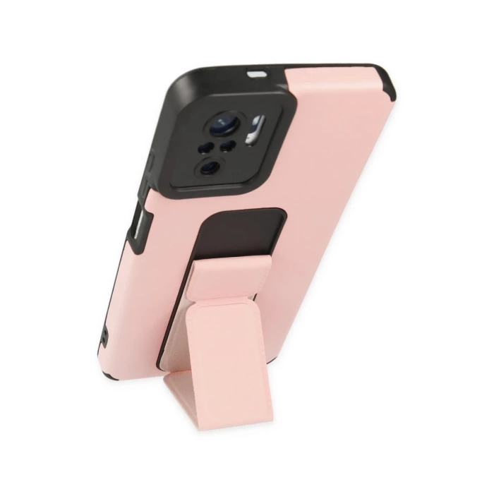 Newface Xiaomi Redmi Note 10 Kılıf Mega Standlı Silikon - Pudra
