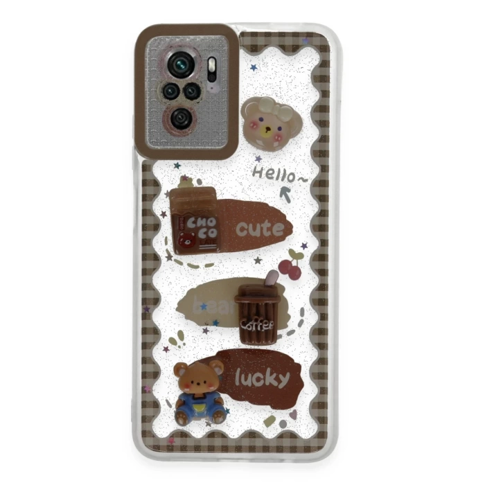Newface Xiaomi Redmi Note 10 Kılıf Sweet Desenli Silikon Kapak - Şeffaf