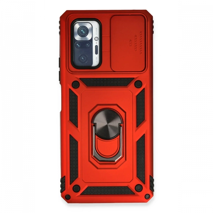Newface Xiaomi Redmi Note 10 Pro Kılıf Pars Lens Yüzüklü Silikon - Kırmızı