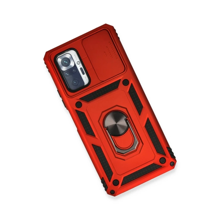 Newface Xiaomi Redmi Note 10 Pro Kılıf Pars Lens Yüzüklü Silikon - Kırmızı