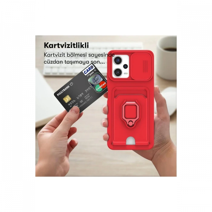 Newface Xiaomi Redmi Note 12 Pro 5G Kılıf Zuma Kartvizitli Yüzüklü Silikon