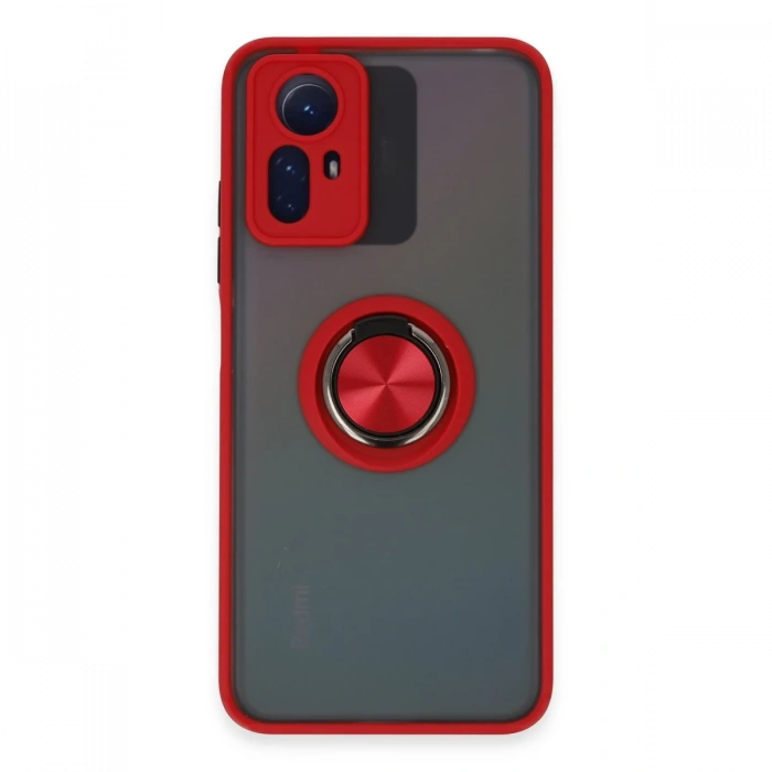 Newface Xiaomi Redmi Note 12S Kılıf Montreal Yüzüklü Silikon Kapak - Kırmızı