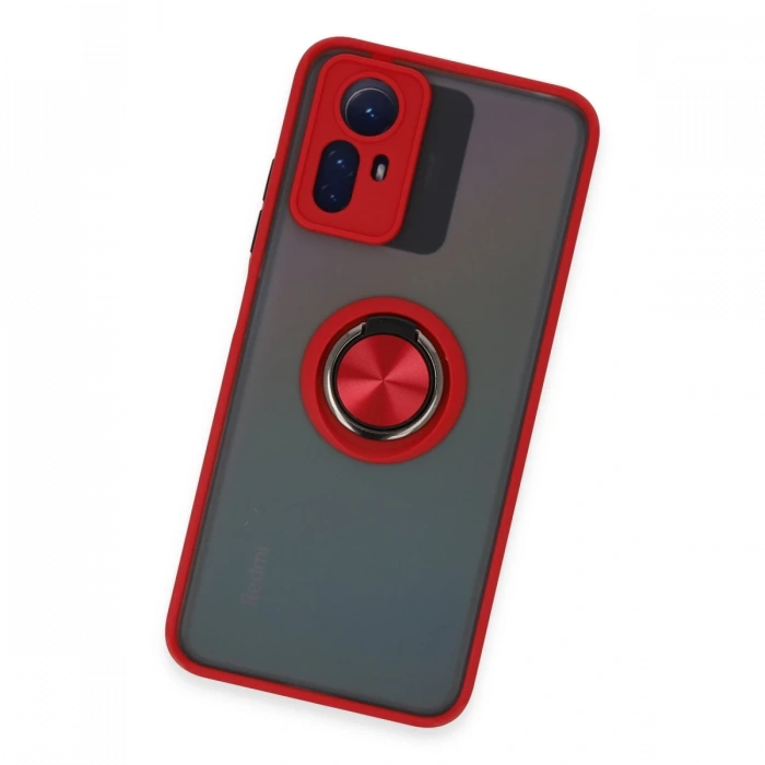 Newface Xiaomi Redmi Note 12S Kılıf Montreal Yüzüklü Silikon Kapak - Kırmızı