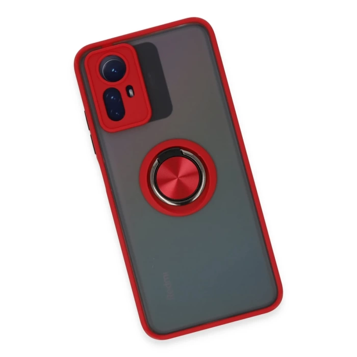 Newface Xiaomi Redmi Note 12S Kılıf Montreal Yüzüklü Silikon Kapak - Kırmızı
