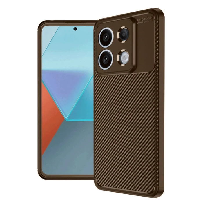Newface Xiaomi Redmi Note 13 Pro 4G Kılıf Auto Focus Karbon Kapak - Kahverengi