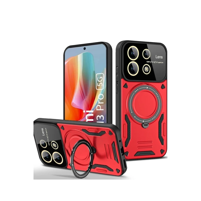 Newface Xiaomi Redmi Note 13 Pro 5G Kılıf Joy Lens Standlı Kapak - Kırmızı