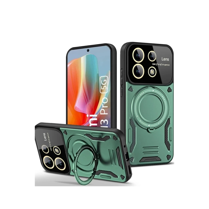Newface Xiaomi Redmi Note 13 Pro 5G Kılıf Joy Lens Standlı Kapak - Koyu Yeşil